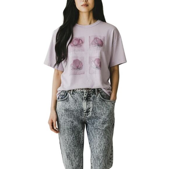 Vintage Tops - Vintage Authentic Pigment Purple Floral T Shirt Womens Sz Large Y2K Artsy Kawaii
